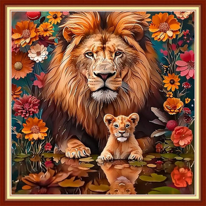 Funchey Stamped Cross Stitch Kits, DIY Cross Stitch Pattern for Adults Beginners Needlepoint Kits Embroidery Kit Arts and Crafts 11CT&Lion Flower 18x18 inch