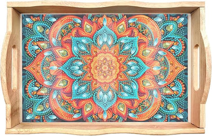 EWJRNSF Diamond Art Kits for Adults Wooden Serving Trays with Handles, 5D Diamond Painting Big Gem Arts and Craft Gifts Trays Decor Gift Home Decor 7.8x11.8 Inches Mandala E