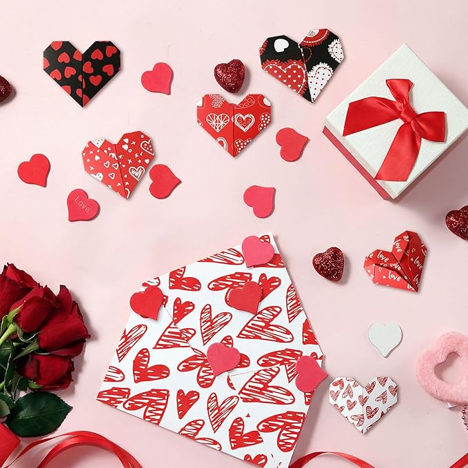 Fainne 40 Sheet 12 x 12 Inch Valentine‘S Day Scrapbook Paper Double Sided Scrapbook Specialty Paper Black Red Heart Love Printed for DIY Handmade Crafting Home Party Decor Card Making