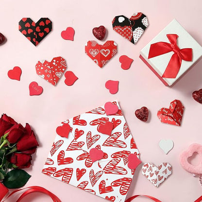 Fainne 40 Sheet 12 x 12 Inch Valentine‘S Day Scrapbook Paper Double Sided Scrapbook Specialty Paper Black Red Heart Love Printed for DIY Handmade Crafting Home Party Decor Card Making