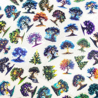 50pcs Fantasy Magic Tree Stickers Pack – Clear Waterproof Scrapbook Decals for Journaling, Diary, Collage, Laptop, Water Bottle, Planner, Aesthetic Nature Forest Tree of Life Sticker