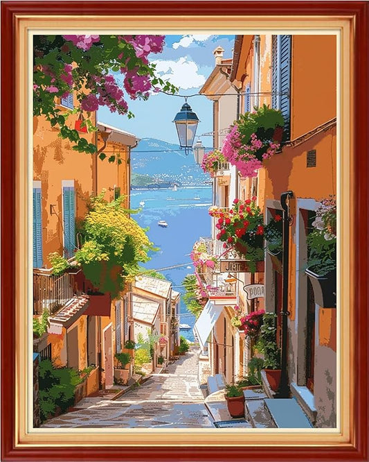 Artvxeay Stamped Cross Stitch Kits | Embroidery Kits for Beginners Craft Kit Needlepoint for Adults Supplies DIY 11CT- (Seaside Street View 16x20 inch)