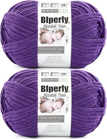 6 Super Bulky Velvet Chenille Yarn for Crocheting - 2 Skein of 200g/7 oz - Ultra Soft Heavy Weight Chunky Knitting Yarn for Baby Blankets, Amigurumi, Home Decor（Dark Purple，2 Skein）