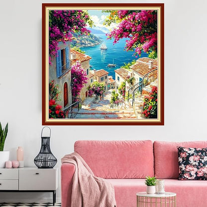 Redxing Stamped Cross Stitch Kits Embroidery kit for Beginners Adults Full Range of Embroidery Patterns Starter Kits DIY Printed Cross Stitch Kits Needlepoint Kits 11CT-Seaside Scenery 18x18 inchs