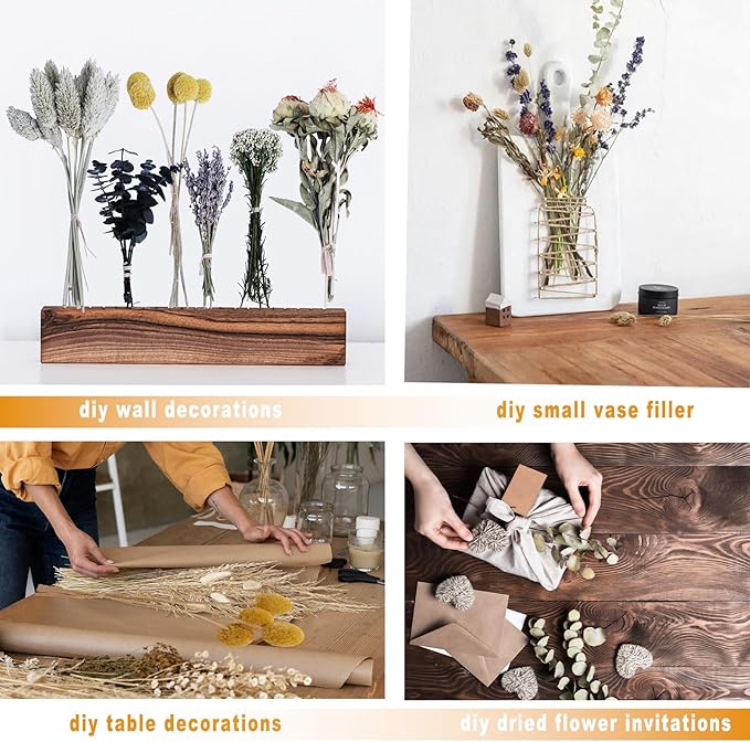 130Pcs DIY Mixed Natural Dried Flower Set, Preserved Flowers Bulk with Baby's Breath, Dried Roses, Eucalyptus Stems, Mini Handmade Flower Arrangement, Dried Flower for Home Decor