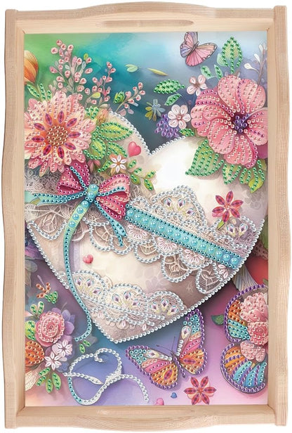 JISHSHAY Diamond Art Serving Tray Diamond Painting Food Tray Gem Art Serving Platter Gem Painting Mosaic Kits for Adults DIY Kits for Adults, with Wood Handle 20×30cm/7.87×11.81in, Envelope Flower