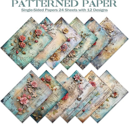 Scrapbook Paper,24 Sheets 6x4.3 Inch Floral scrapbook supplies,Single-Sided Vivid Origami Decoupage Paper for Diy Crafts, Card Making, Art Journaling