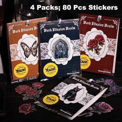 AuriicLeaf Dark Fantasy Gothic Sticker Set, 80PCS Vintage Cardstock Stickers for Scrapbooking, Journaling, DIY Crafts, Planners, and Gift Decoration
