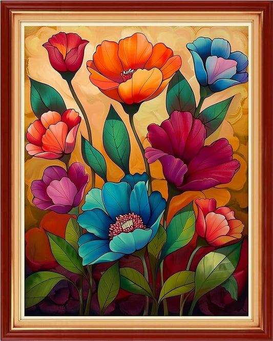 Funchey Stamped Cross Stitch Kits, DIY Cross Stitch Pattern for Adults Beginners Needlepoint Kits Embroidery Kit Arts and Crafts 11CT&Colorful Flowers 16x20 inch