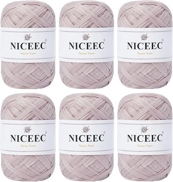 NICEEC 6 Skeins Soft Tape Yarn for Crocheting Craft Paper Yarn Easy Crochet Raffia Yarn Ribbon Yarn for DIY Craft Gift Wrapping Total Length 1.76oz×6/109yds×6-Pinkish Purple