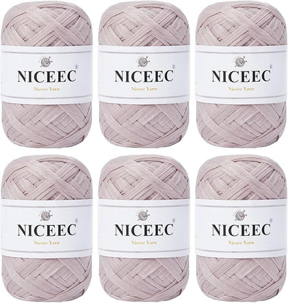 NICEEC 6 Skeins Soft Tape Yarn for Crocheting Craft Paper Yarn Easy Crochet Raffia Yarn Ribbon Yarn for DIY Craft Gift Wrapping Total Length 1.76oz×6/109yds×6-Pinkish Purple