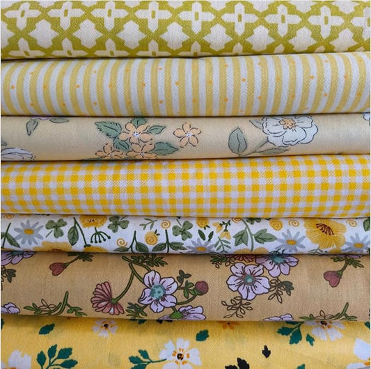 7Pcs 9.8"*9.8"(25cm*25cm) Cotton Fabric DIY Making Supplies Quilting Patchwork Fabric Fat Quarter Bundles DIY for Quilting Cotton Patchwork Cushions(Yellow, 25 * 25cm)