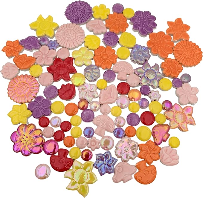 500g/1.1lb Random Color Irregular Ceramics Mosaic Tiles,DIY Making Creative Ceramic Mosaic Tiles for DIY Craft Plates Flowerpots Vases Cups Mosaic Making Supplies (Flowers, Berries, Mushrooms)