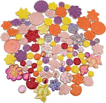 500g/1.1lb Random Color Irregular Ceramics Mosaic Tiles,DIY Making Creative Ceramic Mosaic Tiles for DIY Craft Plates Flowerpots Vases Cups Mosaic Making Supplies (Flowers, Berries, Mushrooms)
