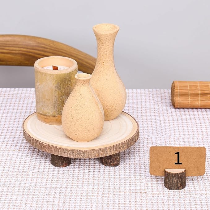 Natural Round Wood Slices 10 Pack 8-9 inches Unfinished Wood kit Circles DIY Crafts Wood Ornament Discs with 10 PCS Cards and 10 PCS Wood Table Number Card Holders for Wedding Centerpiece