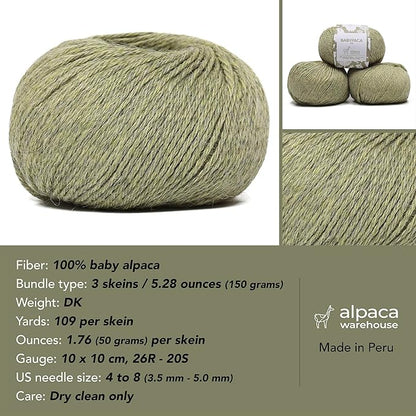 100% Baby Alpaca Yarn Wool Set of 3 Skeins (150 Grams) DK Weight - Made in Peru - Heavenly Soft and Perfect for Knitting and Crocheting (Soft Mint, DK)