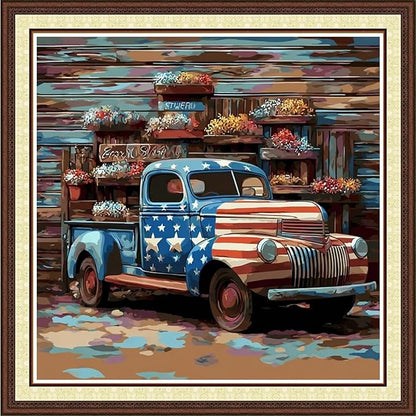 Magxvouy Cross Stitch Kits Stamped Full Range of Embroidery Kits,Cross Stitch Patterns Needlework Kits for Beginners 11CT Printed Kits&National Flag, Car, Flower 18x18 inchs