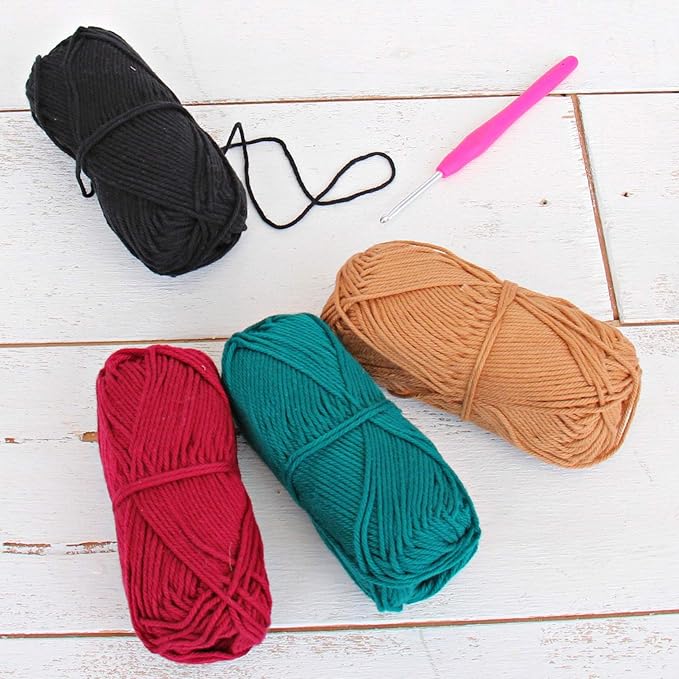 Threadart Crochet 100% Pure Cotton Yarn Set | Jewel Colors | Pack of 4 Skeins Each 50 Grams | Worsted Medium #4 Yarn | 85 yds per Skein