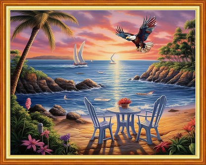 DMCVIVR Stamped Cross Stitch Kits for Beginners Adults Needlepoint Kits for Beginners Embroidery Kits for Adults Crossstitch Kit for Beginners 11CT-Rest by The Seaside 16x20 inch
