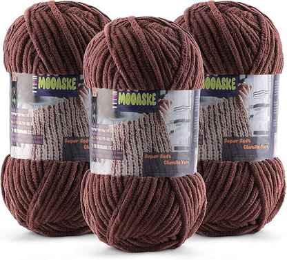 Baby Blanket Yarn for Crocheting - Soft Velvet Fluffy Chenille Yarn for Knitting Amigurumi Making Scarves, Doll - 100g/3.5oz 131 Yards Thick Plush Yarns (3, Dark Coffee Brown)