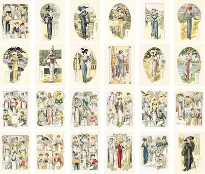 Large Stickers (24 pcs 2.5"x3.5" Each) Collections of Gorgeous Graceful Ladies Posing in Lovely Landscapes Vintage Postcards Retro Greeting Card Book Illustration Reprint