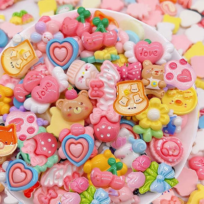 60 Pcs Slime Charms Bulk DIY Craft Making Kit, Cute Flat Back Mixed Resin Charms for Crafts (Multicolored)