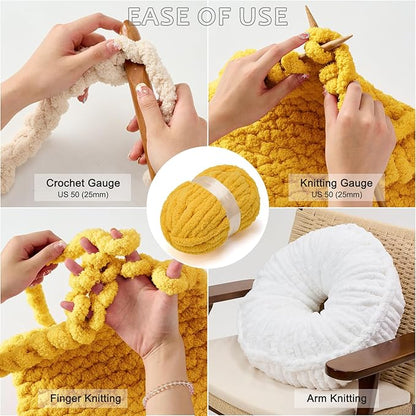 ERLYEEN Chenille Chunky Yarn Super Bulky Soft Thick Fluffy Jumbo Giant Washable Polyester Big Yarn DIY for Arm Knit Blanket Cushion Bed Sofa Home Decor,Turmeric,0.55LB
