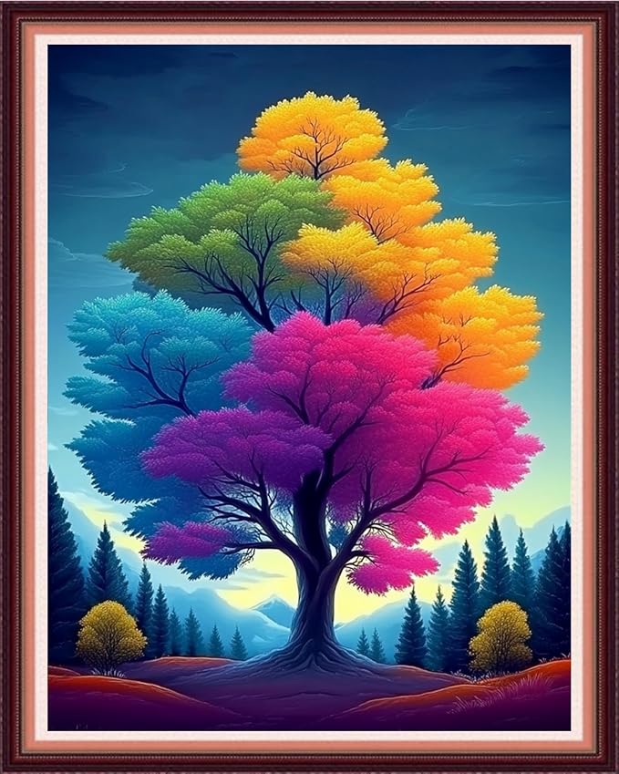 Fanxvivy Stamped Cross Stitch Kits for Beginners Full Range of Cross Stitching Preprinted Embroidery Kits for Adults, 11CT Embroidery Pattern Needlepoint Kits-Four Seasons Tree 16x20 inch