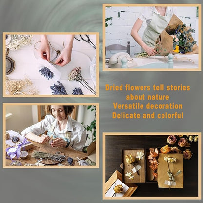 130Pcs DIY Mixed Natural Dried Flower Set, Preserved Flowers Bulk with Baby's Breath, Dried Roses, Eucalyptus Stems, Mini Handmade Flower Arrangement, Dried Flower for Home Decor