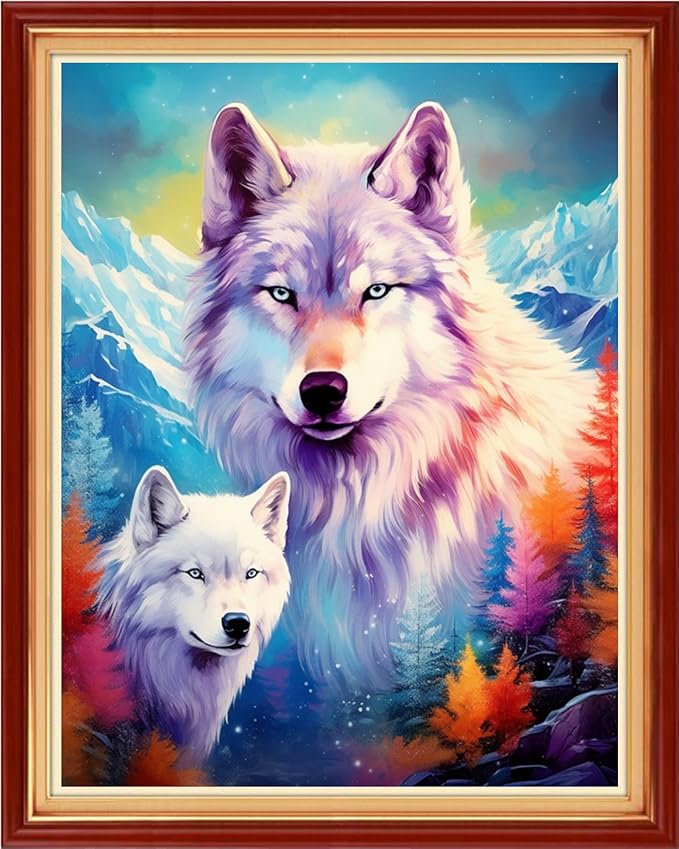 Redxing Stamped Cross Stitch Kits Embroidery kit for Beginners Adults Full Range of Embroidery Patterns Starter Kits DIY Printed Cross Stitch Kits Needlepoint Kits 11CT- Snow Wolf 16x20 inch