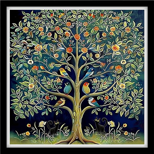 DMCVIVR Stamped Cross Stitch Kits for Beginners Adults Needlepoint Kits for Beginners Embroidery Kits for Adults Crossstitch Kit for Beginners 11CT-Tree of Life Bird 18x18 inchs