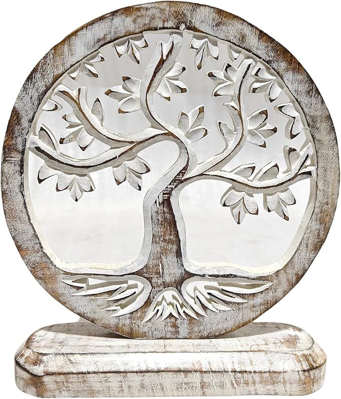 VANIYA CRAFTS® Wooden Carved Handmade Engraved Table Decor Tree of Life Table Sculpture Home Decor Statue for Living Room, Bedroom, Office Desktop, Cabinets