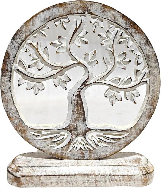VANIYA CRAFTS® Wooden Carved Handmade Engraved Table Decor Tree of Life Table Sculpture Home Decor Statue for Living Room, Bedroom, Office Desktop, Cabinets