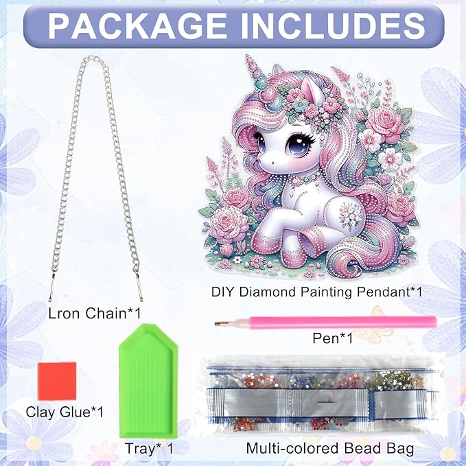 AiYuanzsh Unicorn Diamond Painting Hanging Decoration – 5D DIY Large Diamond Art Kit for Adults, Pink Fantasy Unicorn Resting in Floral Meadow, 24.5 x 25cm Wall Ornament for Room, Gift & Home Decor