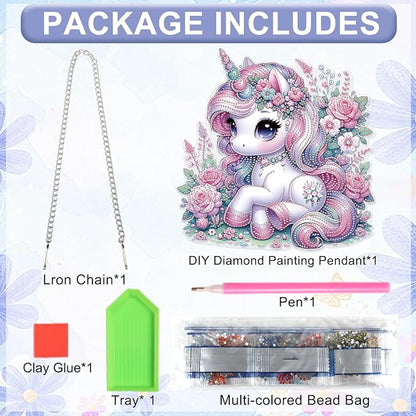 AiYuanzsh Unicorn Diamond Painting Hanging Decoration – 5D DIY Large Diamond Art Kit for Adults, Pink Fantasy Unicorn Resting in Floral Meadow, 24.5 x 25cm Wall Ornament for Room, Gift & Home Decor