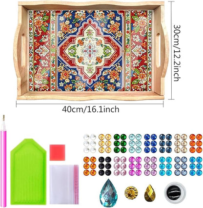 DOTSOPS 5D Diamond Art Kits for Adults Wooden Serving Tray with Handle Special Diamond Painting Plate Big Gem Dots Paint by Numbers Crafts Kits for Living Room Mandala 12 x 16 Inches