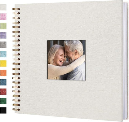Yopih Linen Covered Scrapbook Photo Album, 12x12 Inches with Hardcover Kraft White Pages - Ideal for Travel, Wedding, Guest Book, Christmas, Baby Shower (40 Sheets/80 Pages)