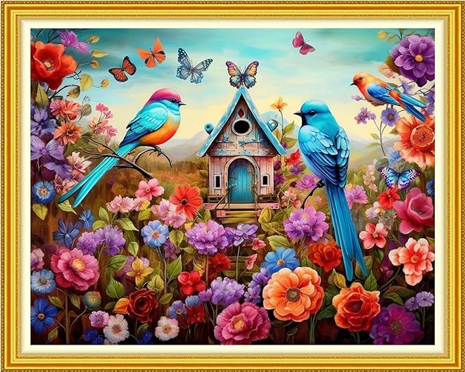 DMCVIVR Stamped Cross Stitch Kits for Beginners Adults Needlepoint Kits for Beginners Embroidery Kits for Adults Crossstitch Kit for Beginners 11CT-Bird Home 16x20 inch
