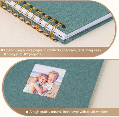 Scrapbook Photo Album 10x10 Inches 80 Pages Hardcover Kraft Paper Linen Cover Scrap Book Memory Book DIY Scrapbook Albums for Wedding Baby Boyfriend Travel Anniversary Family, Green