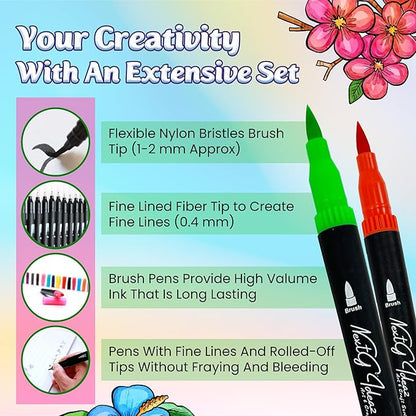 NextG Ideaz Dual Tip Brush Art Marker Pens, 80 Unique Bright Color, Water-Based Ink, Fineliner & Brush Tip Pens for Arts Lovers Coloring Drawing Book, Calligraphy Writing, Sketching and Doodling