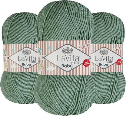 LaVita Baby Premium Anti-Pill Acrylic Yarn - 820 Yards, 3 x 3.5 oz - Warm, Airy Fiber with Silky Texture - Oeko-TEX Certified, Durable, Lightweight, Long-Lasting, Solid Pastel Colors - 3 Skeins Pack