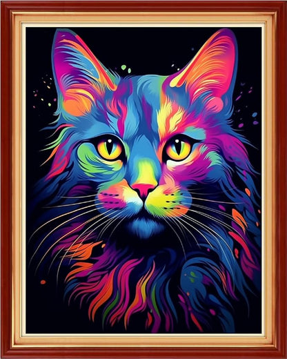 Funart Stamped Cross Stitch Kits for Beginners Full Range of Cross Stitching Preprinted Embroidery Kits for Adults, 11CT Embroidery Pattern Needlepoint Kits-Colorful Cat 16x20 inchs