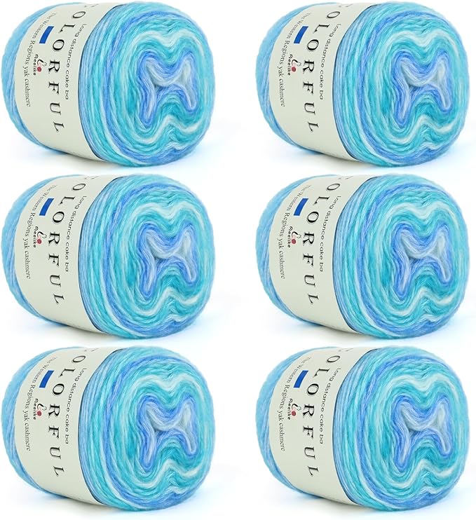 Aeelike Gradient Yarn for Crocheting, 6 Skeins Cake Yarns Fairyland Yarn 100g (3.52 oz) 245m (267 Yards) # 3 Light Weight, Super Soft Ombré Yarns for Making Colorful Crafts, Blue Green Gradient