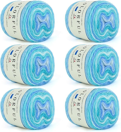 Aeelike Gradient Yarn for Crocheting, 6 Skeins Cake Yarns Fairyland Yarn 100g (3.52 oz) 245m (267 Yards) # 3 Light Weight, Super Soft Ombré Yarns for Making Colorful Crafts, Blue Green Gradient