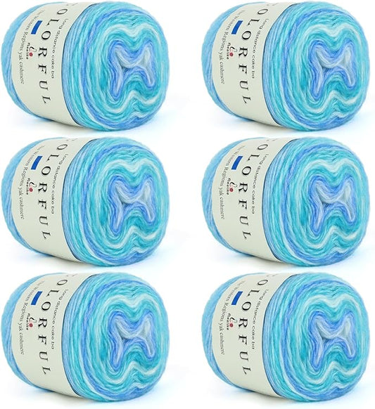 Aeelike Gradient Yarn for Crocheting, 6 Skeins Cake Yarns Fairyland Yarn 100g (3.52 oz) 245m (267 Yards) # 3 Light Weight, Super Soft Ombré Yarns for Making Colorful Crafts, Blue Green Gradient