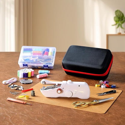 Handheld Sewing Machine with Black Storage Case and 109-Piece Sewing Kit, Mini Portable Cordless Hand Sewing Machine, Ideal for Adults & Beginners, Complete Set of Quick Home Clothing Repair Tools