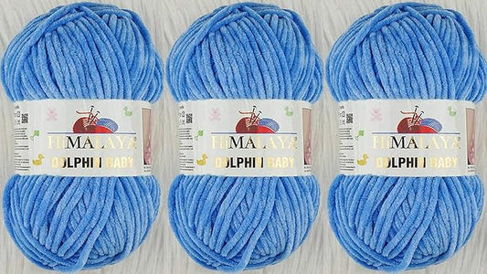 3 Skein/Pack Himalaya Dolphin Baby Chenille Yarn, Each Ball 100 gr (3.5 oz), 120 m (132 Yards), 100% Polyester, Super Bulky Baby Blanket Velvet Amigurumi Yarn, 80327 - Blue