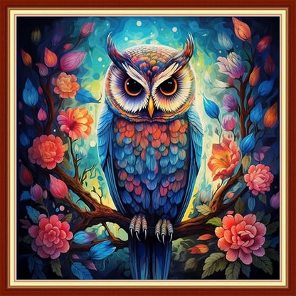 Joyhoor Stamped Cross Stitch Kits for Beginners Needlepoint Kits for Adults Embroidery Kits 11CT Counted Cross Stitch Kits Printed Embroidery Pattern-Flower owl 18x18 inchs
