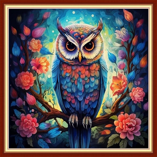 Joyhoor Stamped Cross Stitch Kits for Beginners Needlepoint Kits for Adults Embroidery Kits 11CT Counted Cross Stitch Kits Printed Embroidery Pattern-Flower owl 18x18 inchs
