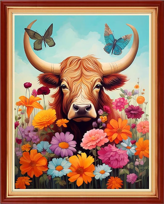 Dimxvean Stamped Cross Stitch Kits,Cross Stitch Kits for Adults Beginners,Embroidery Kits Full Range of Cross Stitch Stamped Kits Needlepoint Kits Cross Stitch Patterns-Colored Cow Flower 16x20 inch